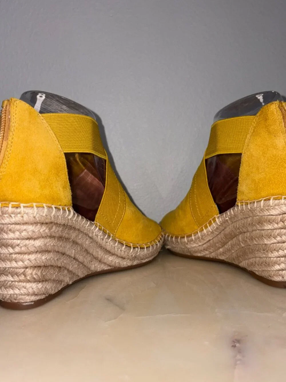 Mustard Yellow Leather Espadrilles Wedge Summer Sandals - LIKE NEW